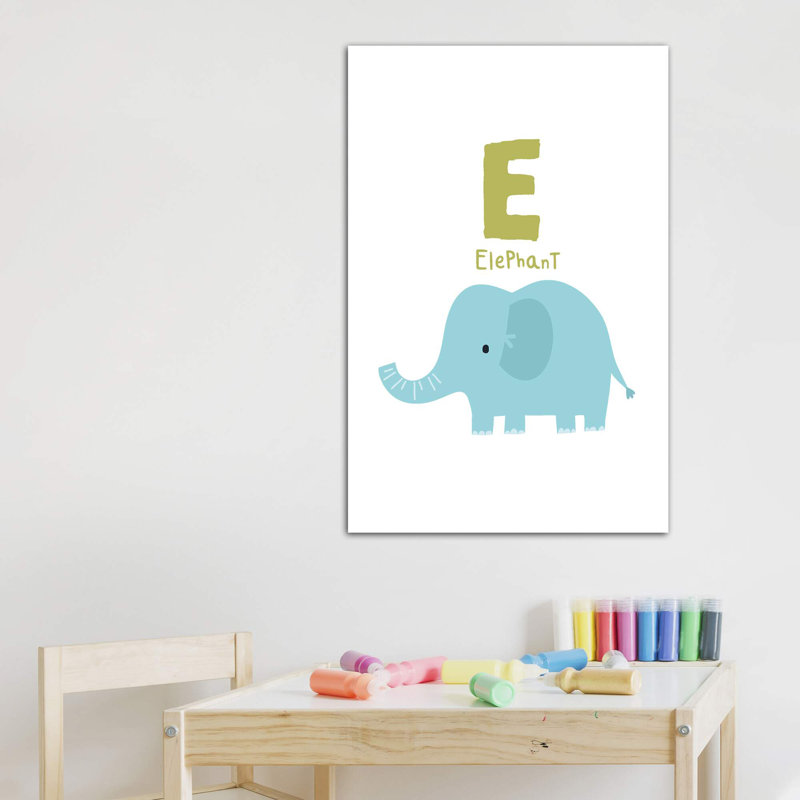 Animal Alphabet E - impression d'art graphique, Pas de tapis, H 40 po x l 26 po x P 1,5 po, Toile tendue