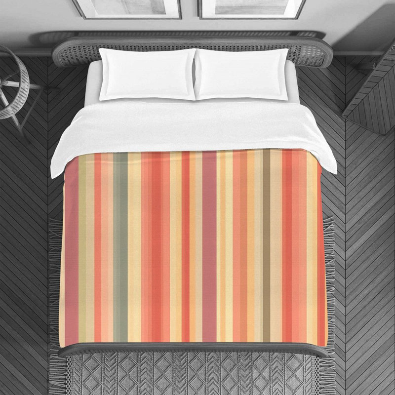 Housse de couette à rayures verticales, Housse de couette pour lit simple, Orange / rose