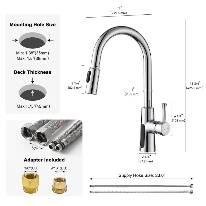 Lefton Pull-down Kitchen Faucet With Temperature Display In Fahrenheit, 3 Water Outlet Modes, Faucet For Kitchen Sink, Brushed Nickel, Kf2501-0