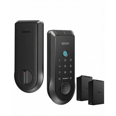 Serrure à pêne dormant intelligent Lockin Veno avec deux piles remplaçables pour une alimentation prolongée de 14 mois, entrée sans clé avec veine de palmier et empreinte digitale, Wi-Fi intégré, sonnette, télécommande de l'application, étanche IP65
