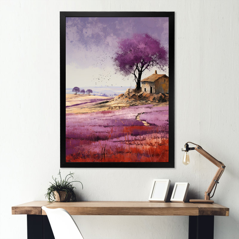 " Purple Field In French Riviera ", Black Single Picture Frame, 44" H x 34" W x 1.5" D