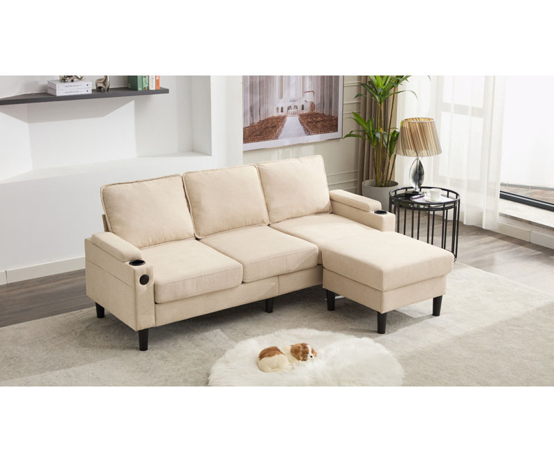 Canapé 3 places avec repose-pieds, Lin beige