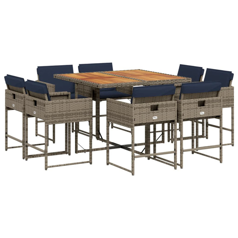 Ensemble repas 9 pièces avec coussins en rotin gris Hokku Designs, Bleu / gris, 8