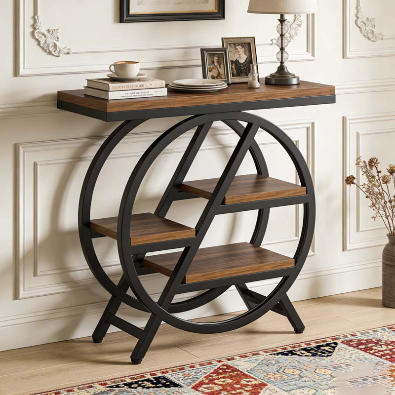 Console, H 25,61 po x l 25,61 po x P 11,82 po, Brun rustique / noir