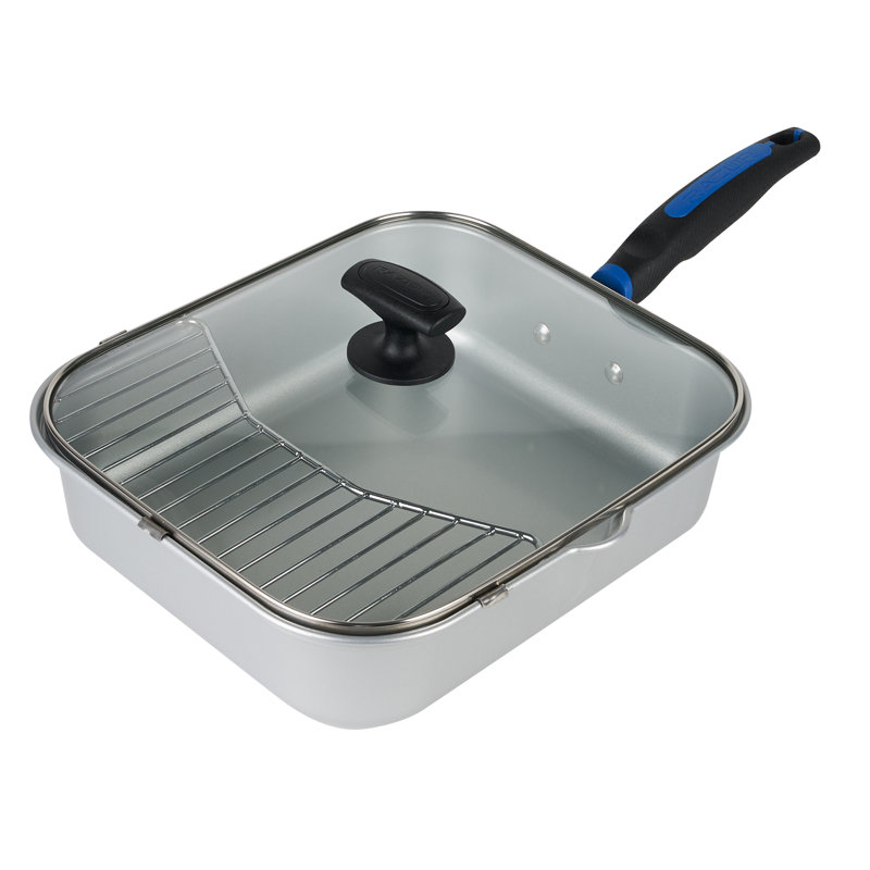 Silver Carbon Steel Non-Stick Fry and Sauce Pan with Rack