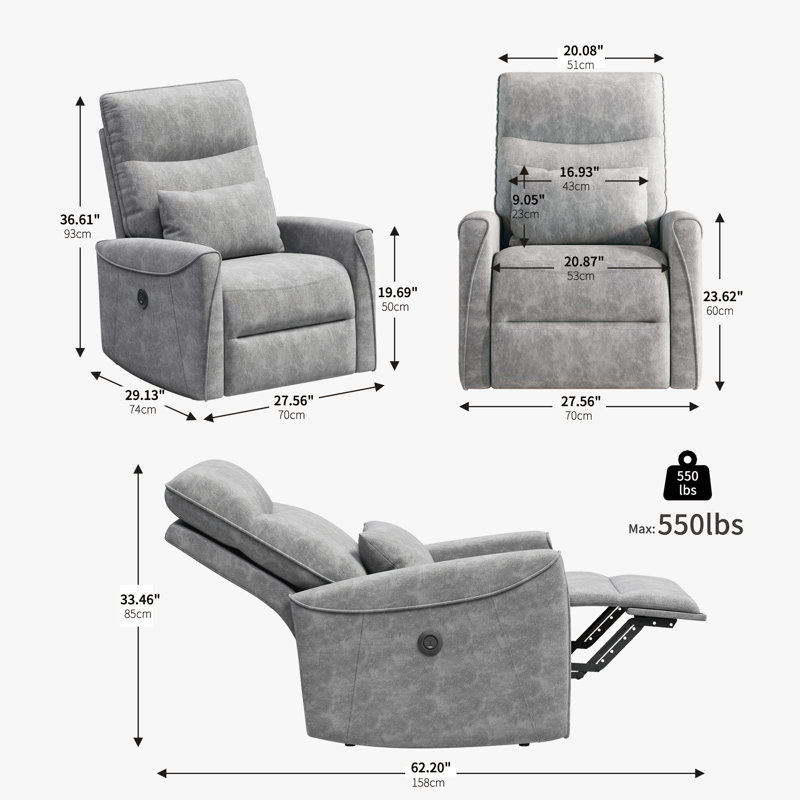 Malkit Chenille Upholstered Ergonomics Power Recliner, Gray