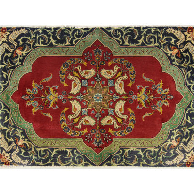 Tapis de couloir vintage fait à la main Darleen - rouge - bleu marine, 2 pi 3 po x 4 pi 2 po
