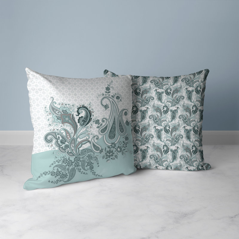 Coussin Sanskrit Waves, H 20 po x l 20 po, Vert/rose