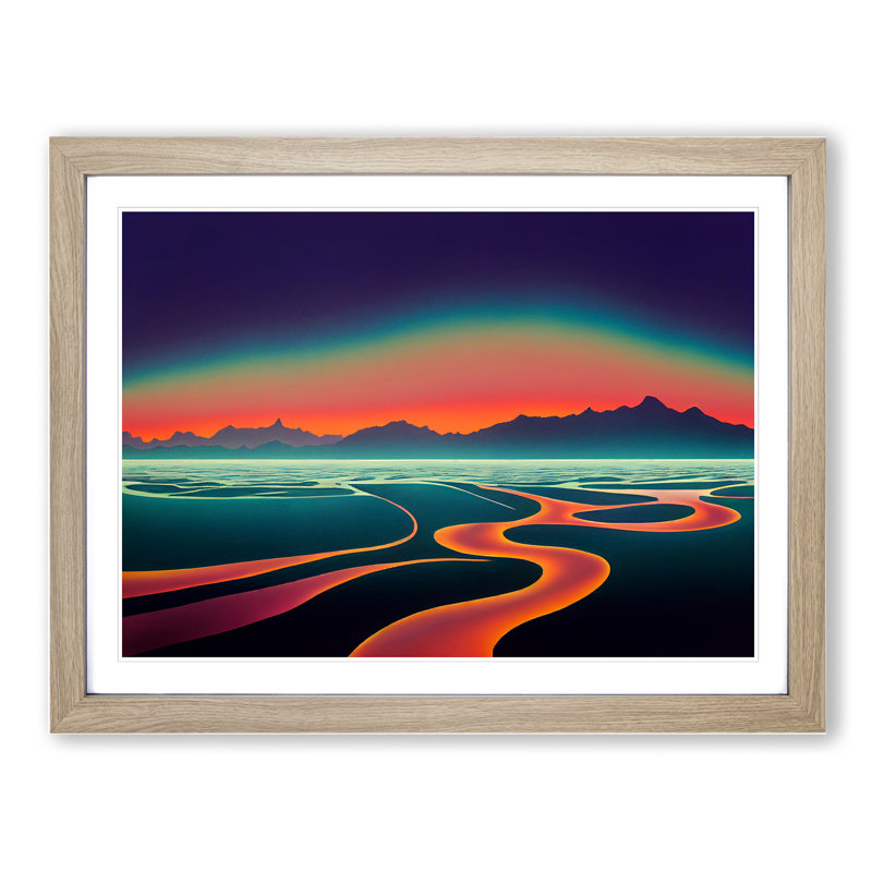 Mountain Lake Sunset Abstract - Framed Print, 46cm H x 64cm W x 2cm D, Oak Framed