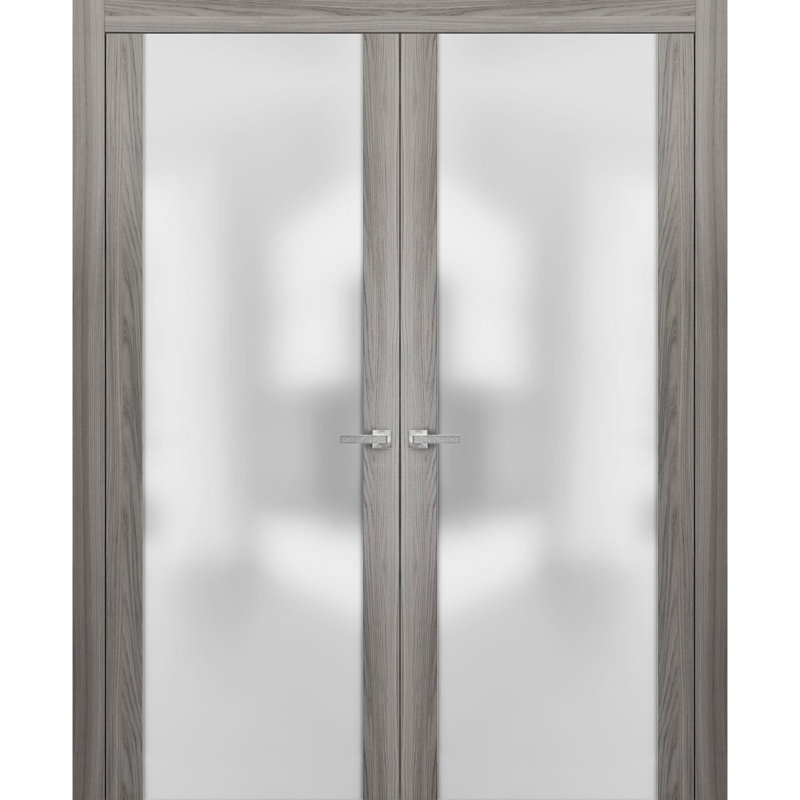Portes standard en verre givré Planum, 64 po x 84 po, Frêne gingembre