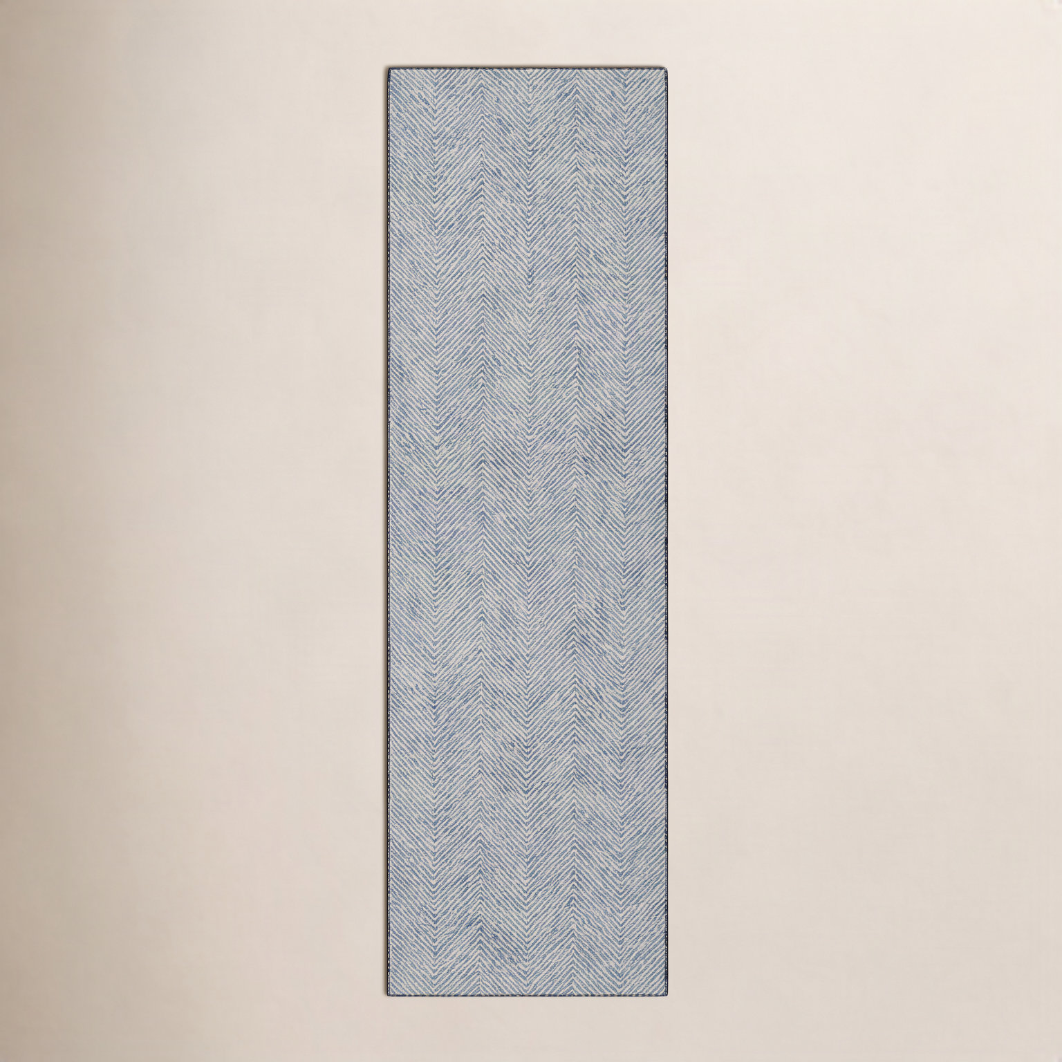 Wheaton Blue Beige Hand-Tufted Wool Chevron Rug, Runner 2'3" x 8'