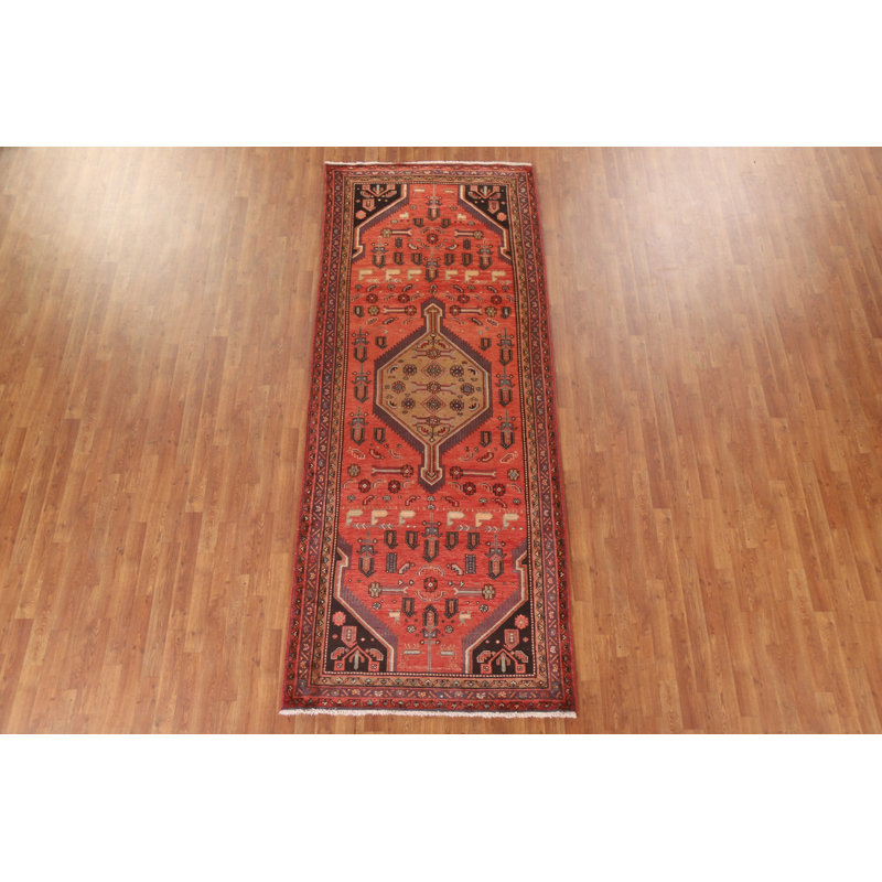 Tapis de couloir géométrique rouge traditionnel 4 x 11