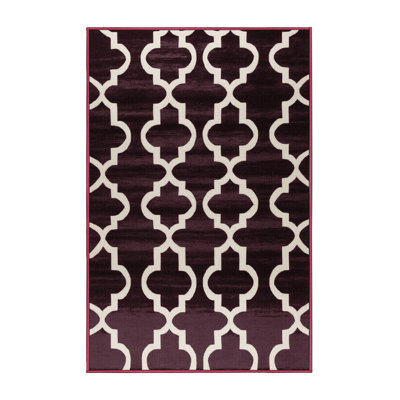 Machine Washable Trellis Brown Area Rug