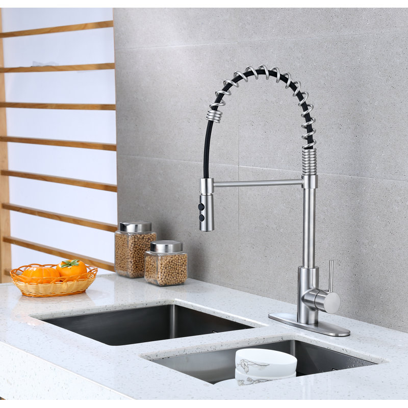 RunFine Group Lincoln Pull Down Kitchen Faucet, Brushed Nickel