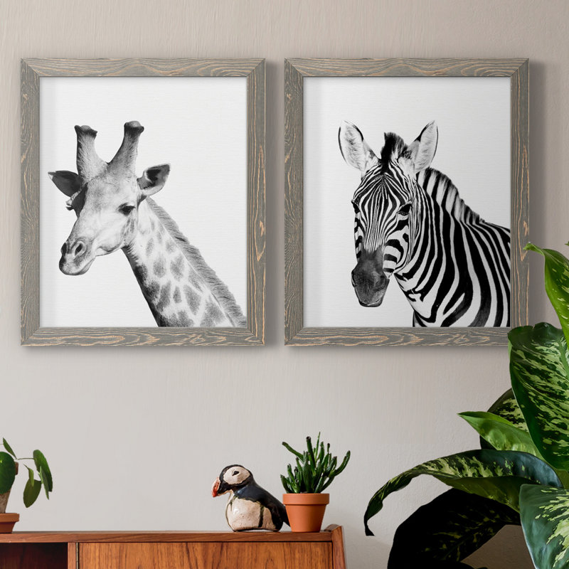 Safari girafe - ensemble de 2 reproductions, Toile avec cadre gris, Pas de tapis, H 20 po x l 17 po x P 1 po