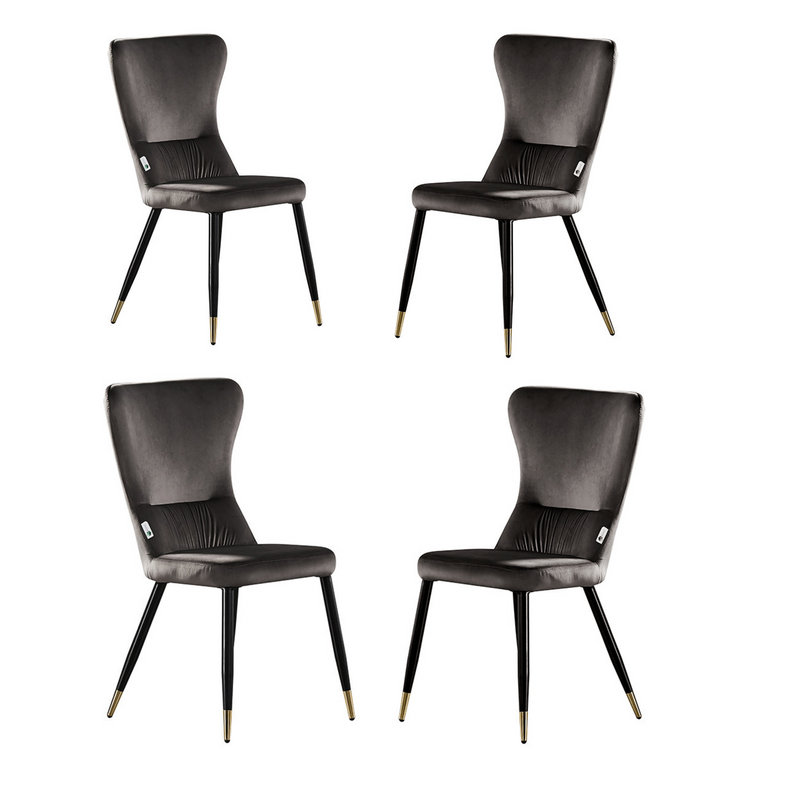 Guerra Velvet Dining Chairs - Ergonomic Curved Back with Metal Legs, 4