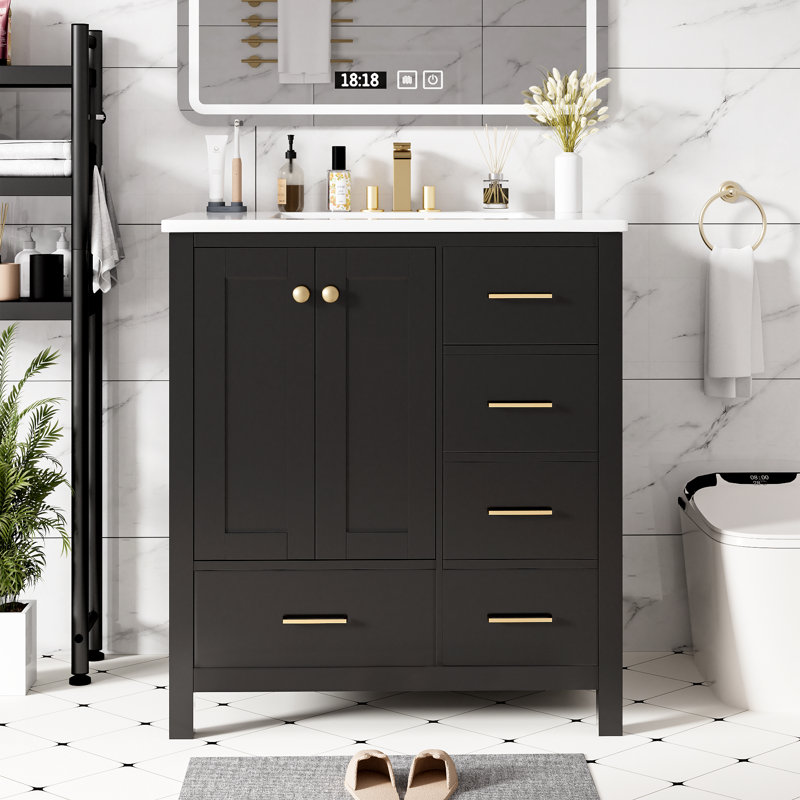 Meuble-lavabo moderne 30 po avec lavabo en céramique, portes à fermeture douce et 4 tiroirs