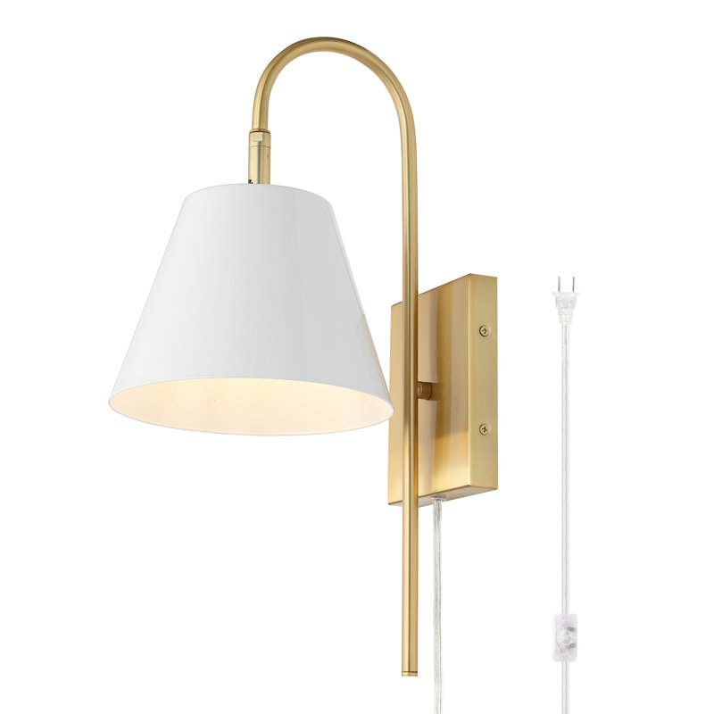 Rhoeva Single Light Iron Dimmable Plug-in Flush Mounted Sconce, White, Brass