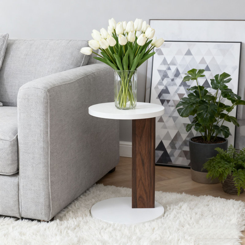 Modern Two - Tier Side Table with Wood and White Finish