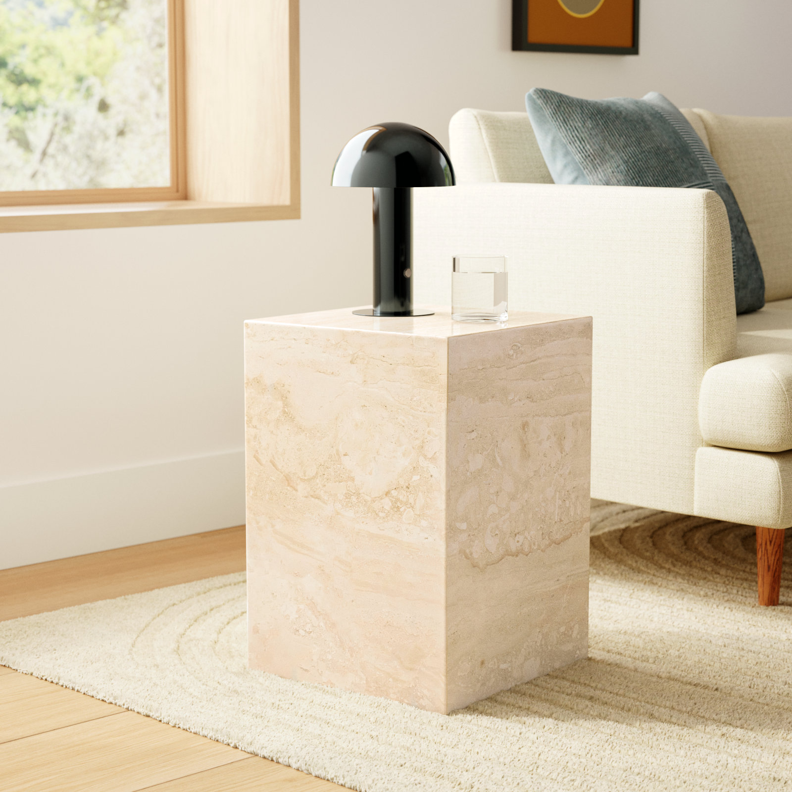 Enez Modern End Table, Beige