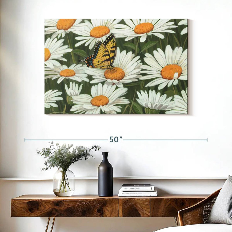 Harnek marguerites et papillon, H 26 po x l 39 po