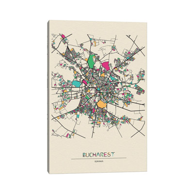 Bucharest, Romania Map by Ayse Deniz Akerman - Print on Canvas