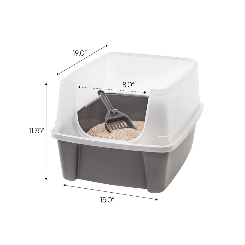 Dark Gray Open-Top Cat Litter Box with Shield and Scoop