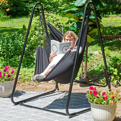Chaise hamac suspendue avec support en forme de A en acier - noir