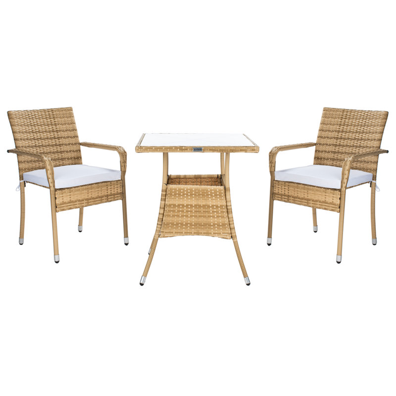 Frazer 3-Piece Wicker Square Set with Cushions, Natural