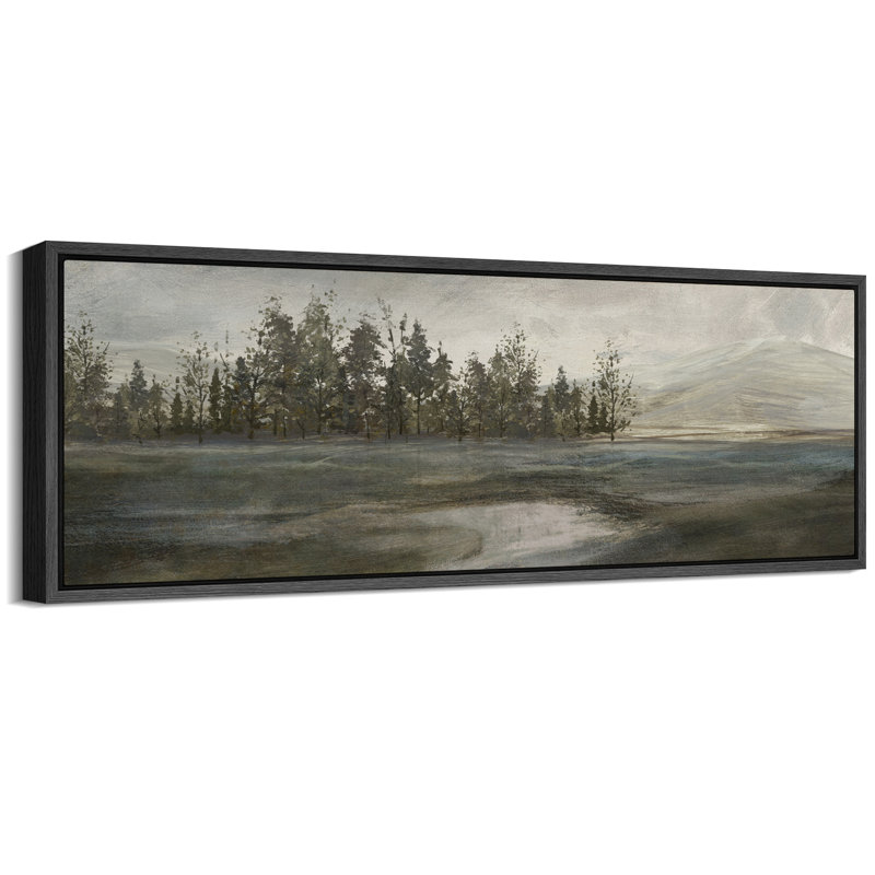 «Tranquil Dusk Minimalist Landscape», reproduction encadrée, H 20 po x l 60 po, Noir, noir, noir, noir