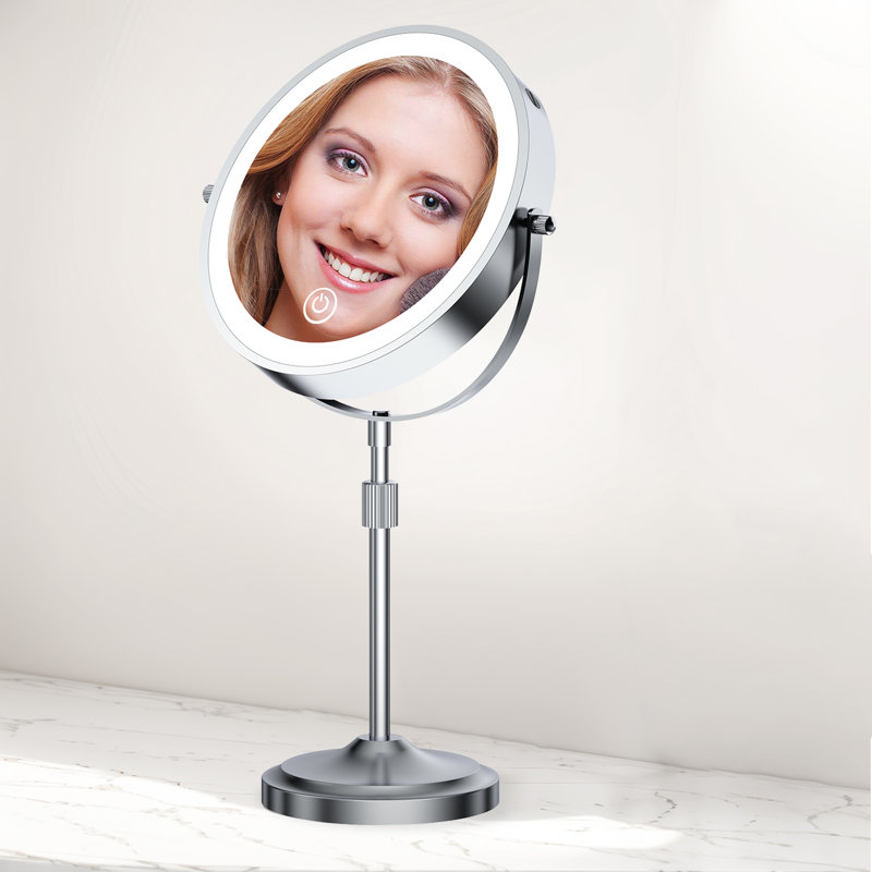 Miroir de plancher rond en métal Afrina, Chrome