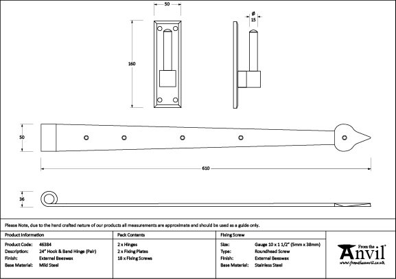 61cm H x 102cm W Surface Mount Pair Door Hinges