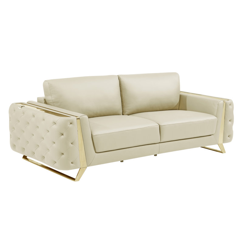 Anissa Genuine Italian Leather Loveseat, Gold, Beige