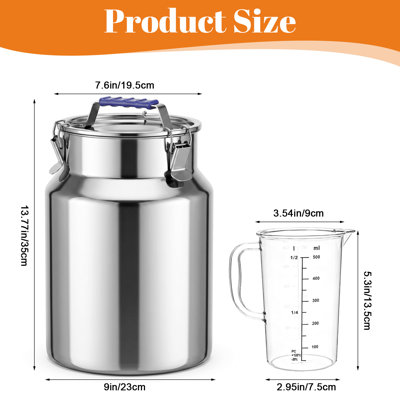 Contenant de rangement hermétique en acier inoxydable 12L avec couvercle verrouillable et tasse à mesurer de 500 ml - Contenant alimentaire rond argenté pour riz, céréales, lait, grains de café - Rangement pour grande famille