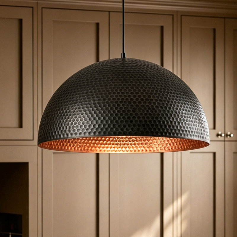 Lodi 1-Light Dome Single Pendant, 12.6'' H x 23.62'' W x 23.62'' D, Pewter