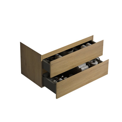Armoire murale en chêne naturel sans lavabo, design de salle de bain élégant et fonctionnel avec deux tiroirs