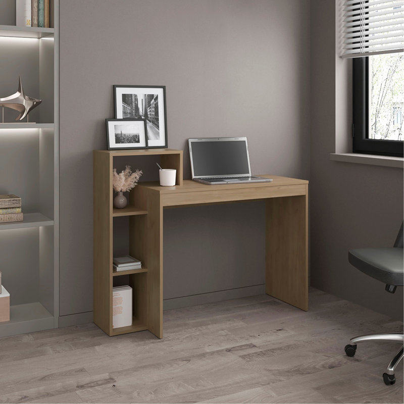 Bureau d'ordinateur, 3 tablettes, pin clair