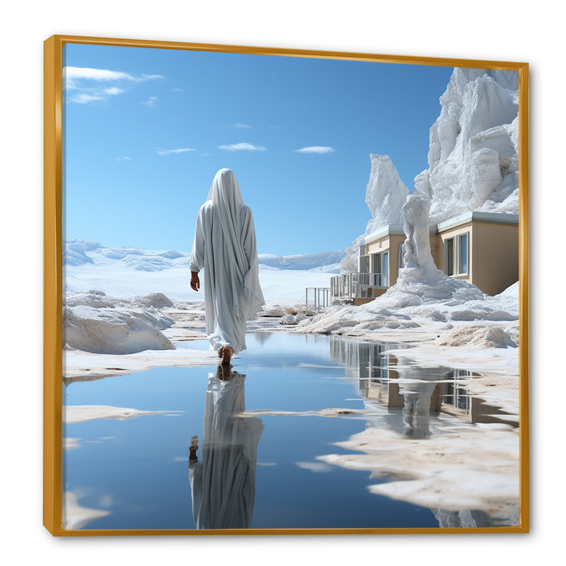 Désert de pèlerinage, "Hajj", sur toile, Cadre flottant doré, H 24 po x l 24 po x P 1 po