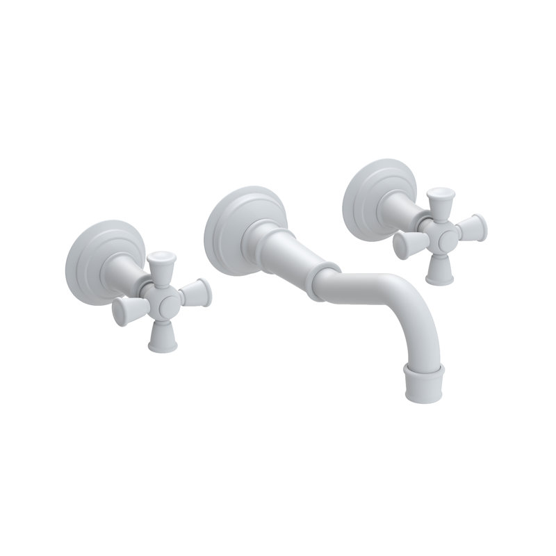 Jacobean Wall Mount Bathroom Faucet, Matte White