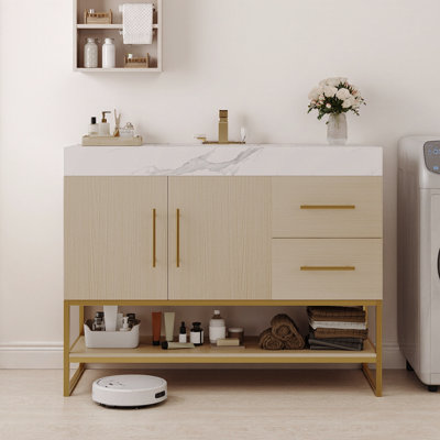 Meuble-lavabo autoportant 36 po avec lavabo en céramique et or moderne 36 po