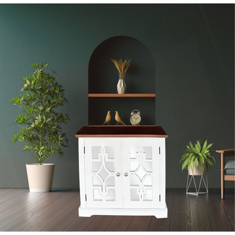 Armoire d'appoint en bois massif Logan avec porte miroir et tablette brun / blanc