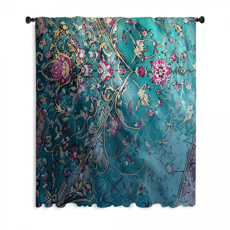 Floral Carpet Window Curtains, Floral Blockout & Sheer Curtains - 1 Panel, 50" W x 84" L
