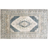One-of-a-Kind Hand-Knotted 1960s 5'4" x 8'4" Wool Area Rug in Beige/Navy Blue