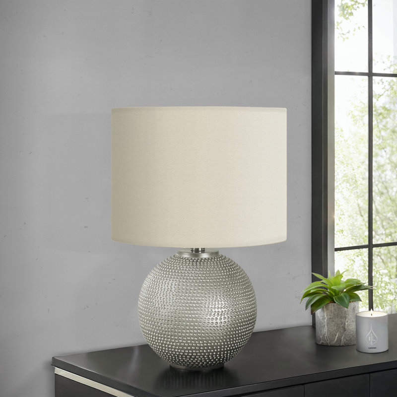 H 19 po, lampe de table, résine grise, abat-jour ivoire / crème, moderne, éclairage