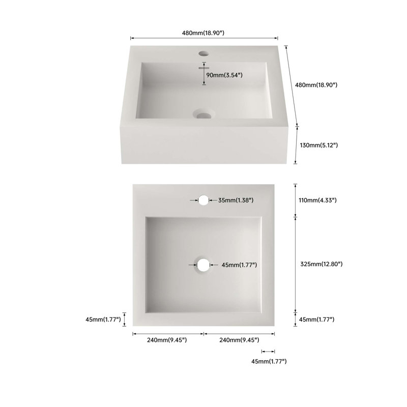 Lavabo à surface solide avec trou de robinet simple et conception réparable