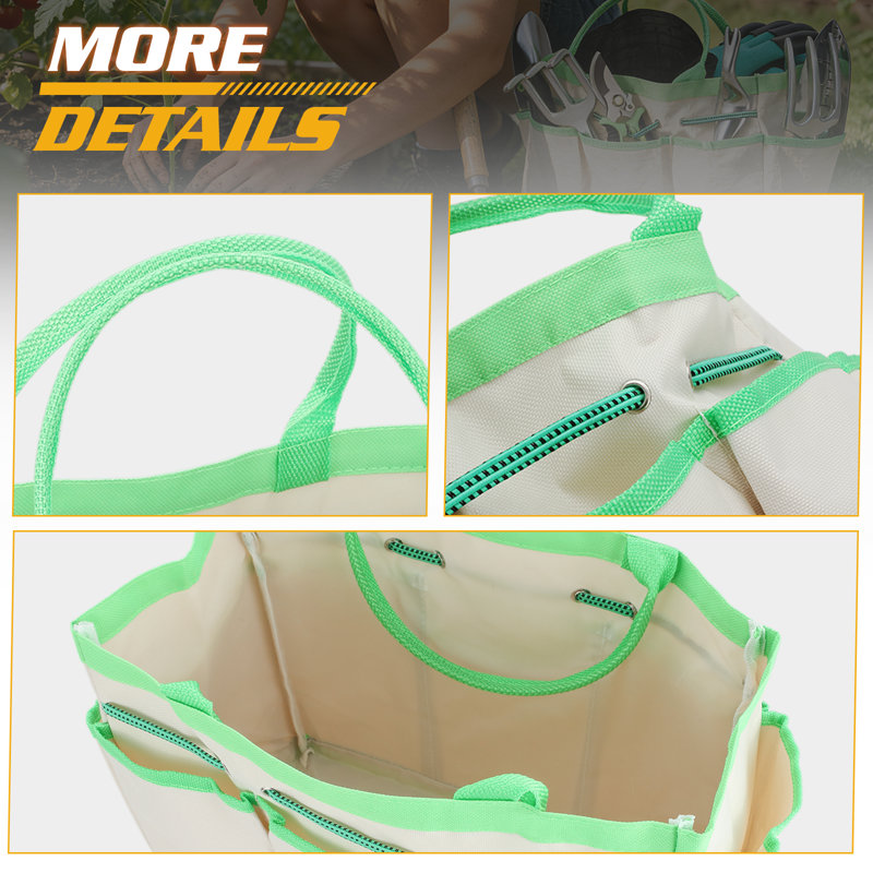 Sac à outils de jardin en toile 8 poches, panier de jardinage avec poches profondes, organisateur de jardin durable pour l'intérieur et l'extérieur