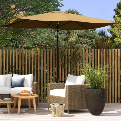 Parasol de patio rectangulaire 6,5 pi x 10 pi, housse de table d'extérieur avec inclinaison flexible, manivelle, café, 50 abris