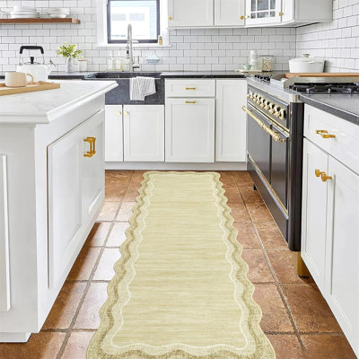 Washable Runner Rug Runner Rugs for Hallway Scalloped Bathroom Runners Modern Bordered Kitchen Mat Irregular Low-Pile Soft Carpet Runners Indoor Rugs for Entryway Laundry Room Foyer