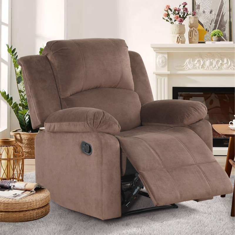 Fauteuil inclinable manuel rembourré en microfibre Nikodemos, Brun argile