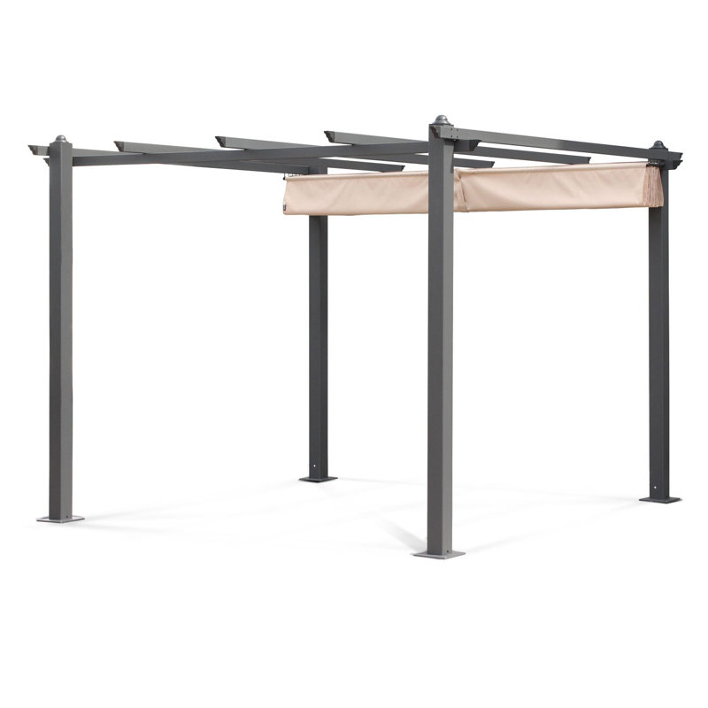 Condate: Aluminium Pergola 3x4m with Sliding Retractable Canopy, Beige, 225cm H x 303cm W x 298cm D
